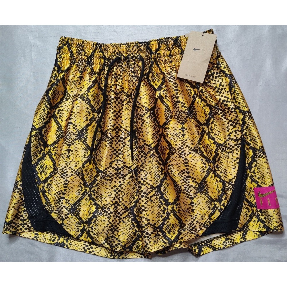 NIKE FLY Women XS Vivid‎ Sulfur DRI-FIT Loose Snake Print Basketball Shorts NEW - Picture 2 of 16